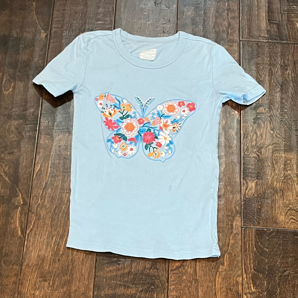 Floral Butterfly Kids T-Shirt - Blue